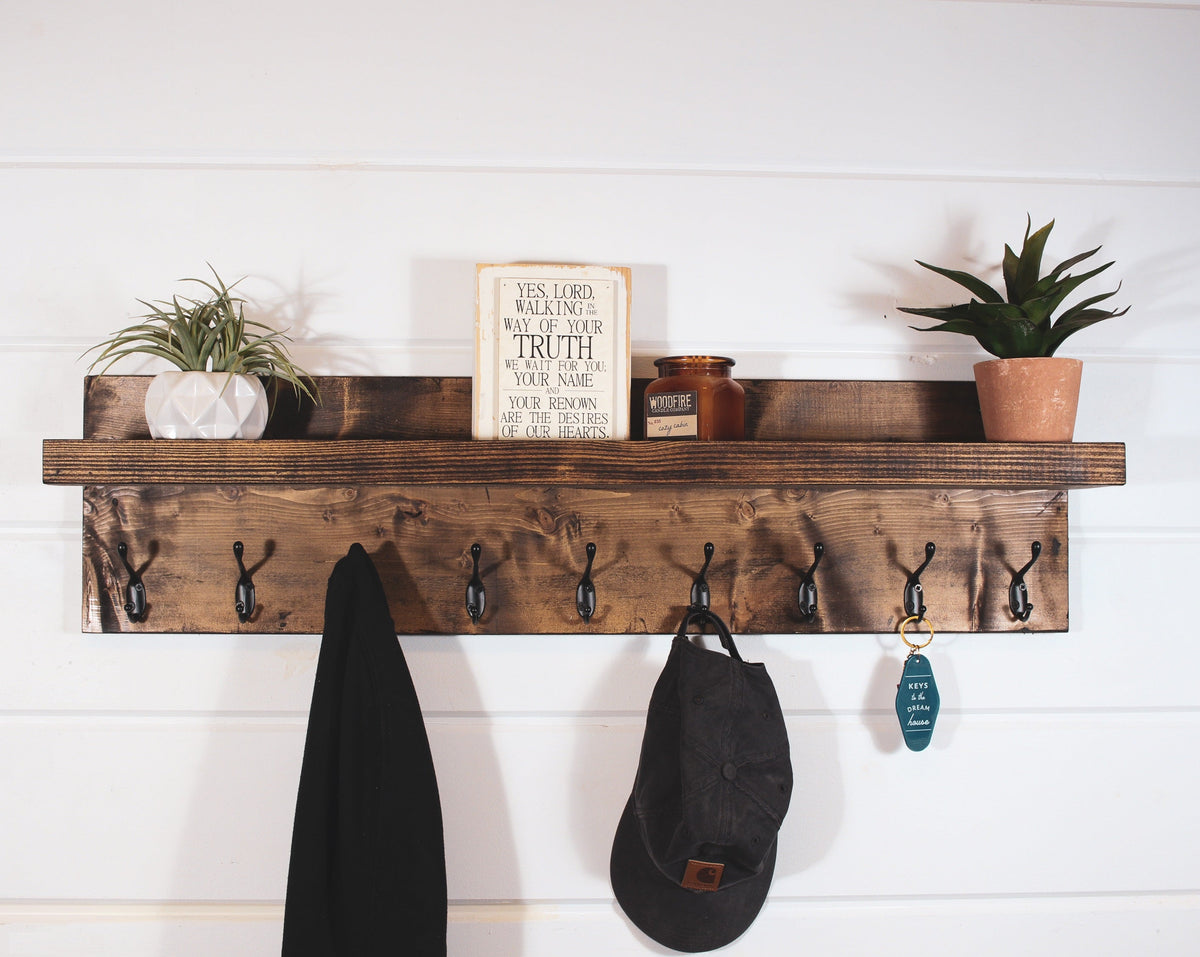 Entryway Wall Hooks with Shelf Coat Hanger Coat Rack Hanging Shelf