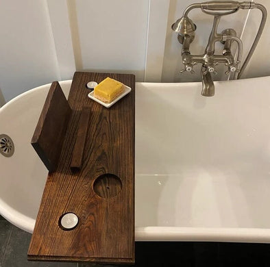 Enjoy the Relaxing Benefits of a Wooden Bath Tray with iPad Stand, Candle Holder, and More