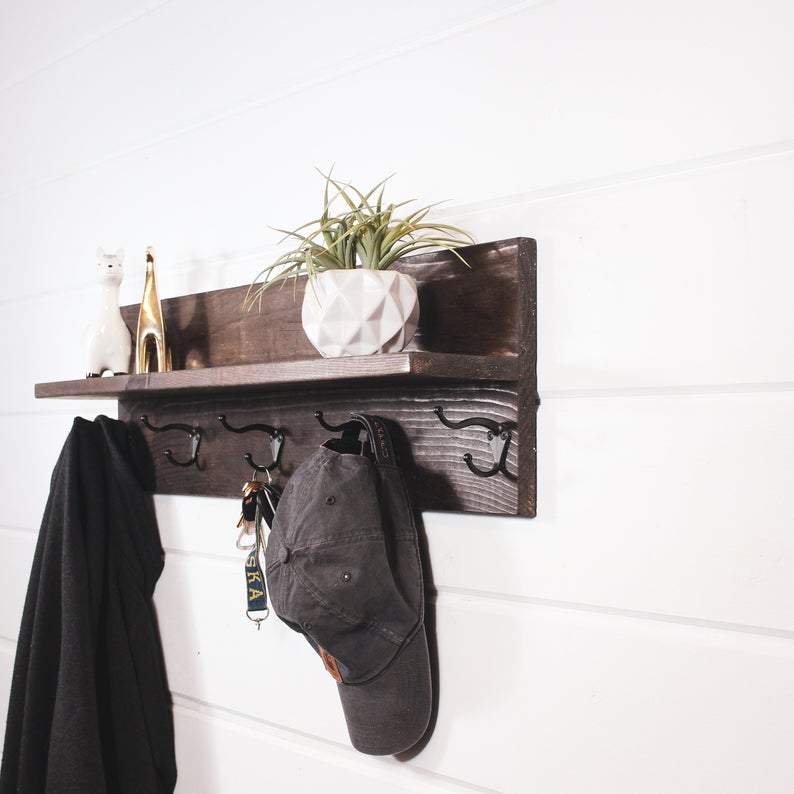 Wooden Coat Rack with Wood Shelf
