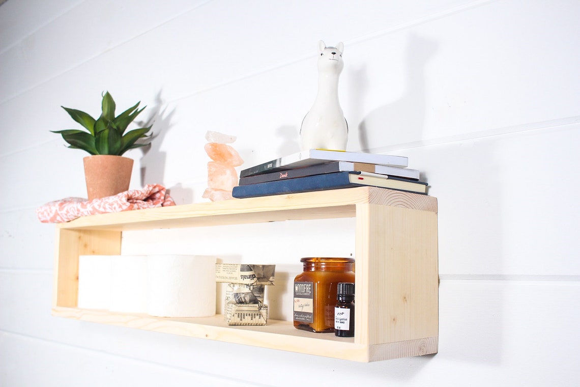 Floating Wood Box Shelf Bathroom Shelf Organizer Wall Decor Storage Display  Shelf 