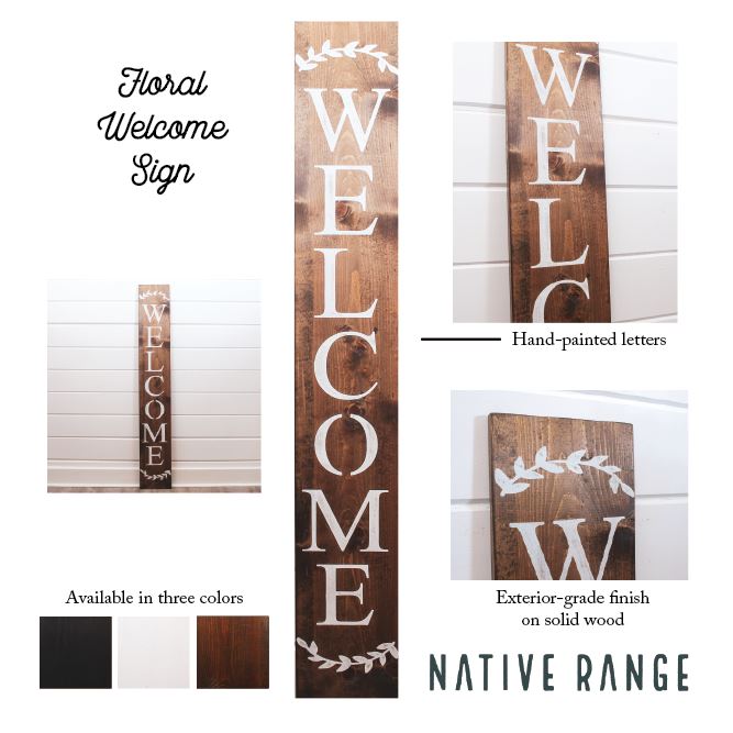 White Floral Wooden Welcome Sign