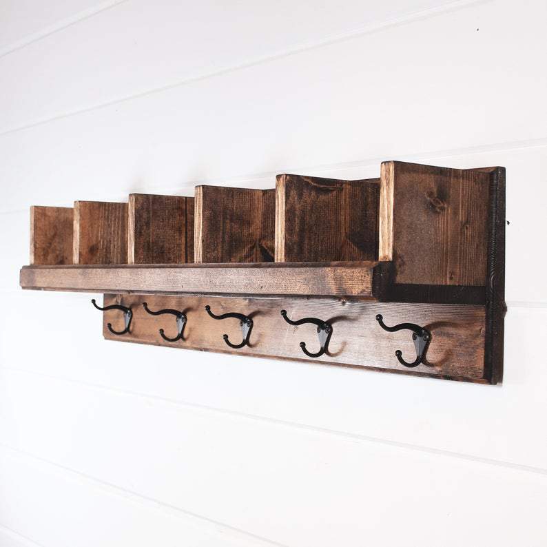 Large Entryway Wall Cube Shelf with Hooks/Wood Wall Shelf with Coat  Hooks/Cubby Coat Rack/Wall Storage Unit : Handmade Products 