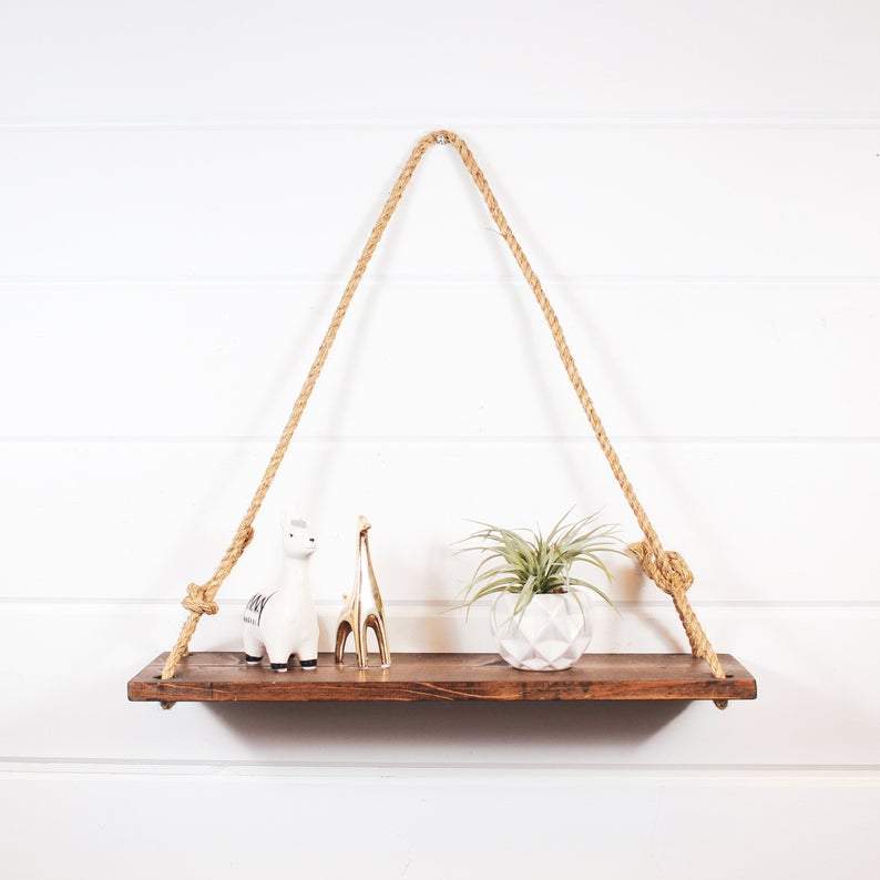 Rustic Wooden Shelves With Rope