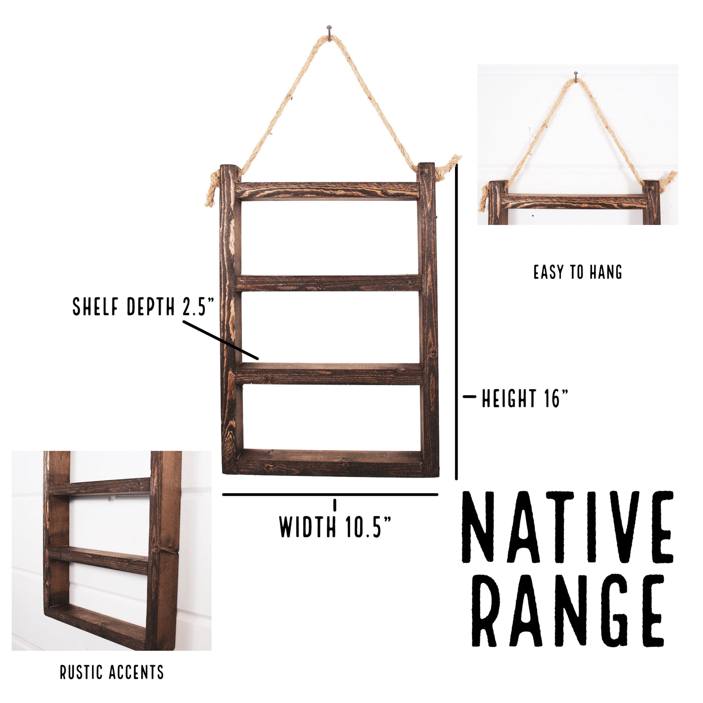 Wood Essential Oil Shelf (With Rope)